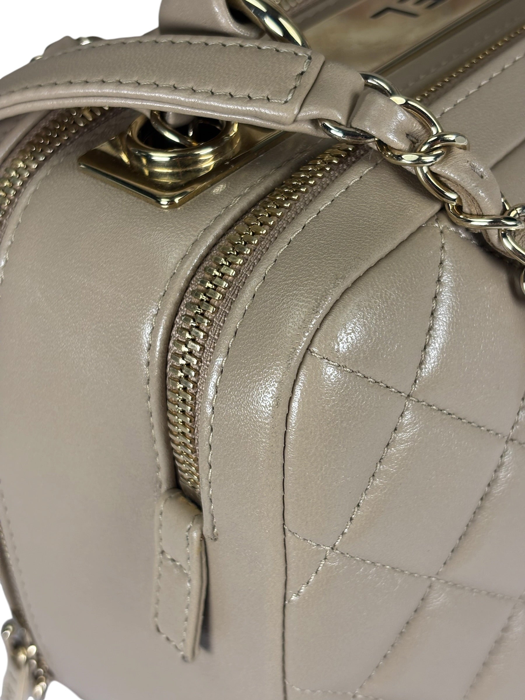 Chanel Beige Quilted Lambskin CC Trendy Bowling Bag 2017