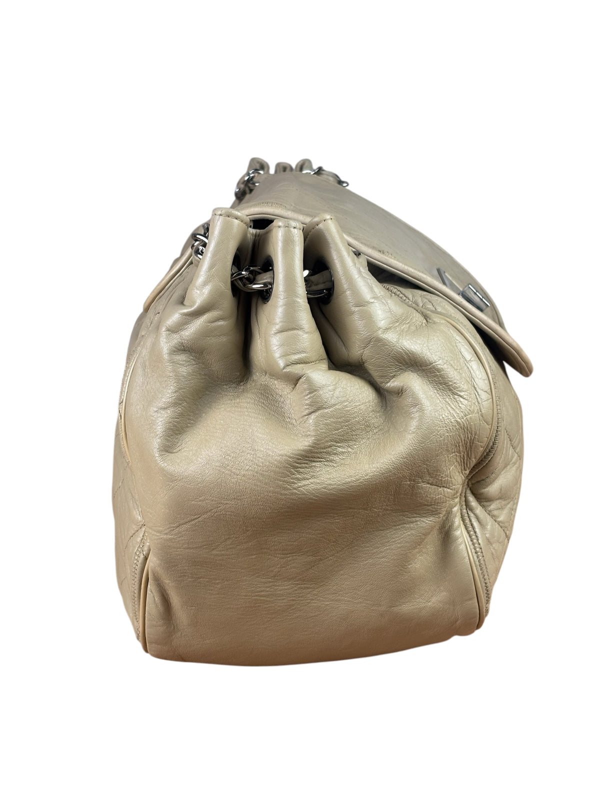 Chanel Beige Quilted Leather East West Accordion Flap Bag 2008