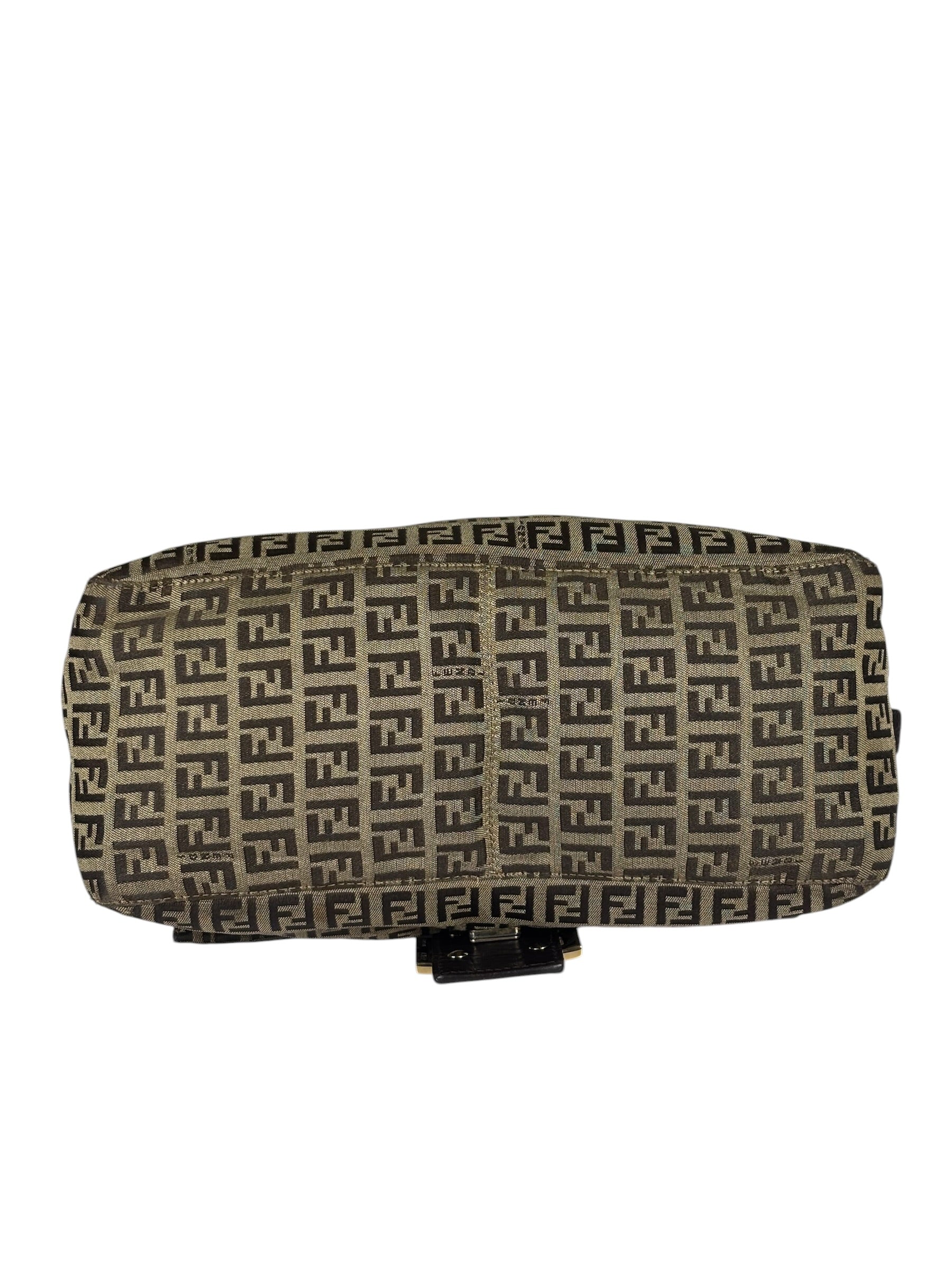 Fendi Brown Leather Trim Zucca Mamma Baguette