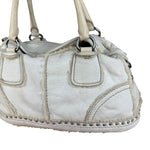 Prada Vintage White Studded Leather Shearling Bowler 2Way Bag