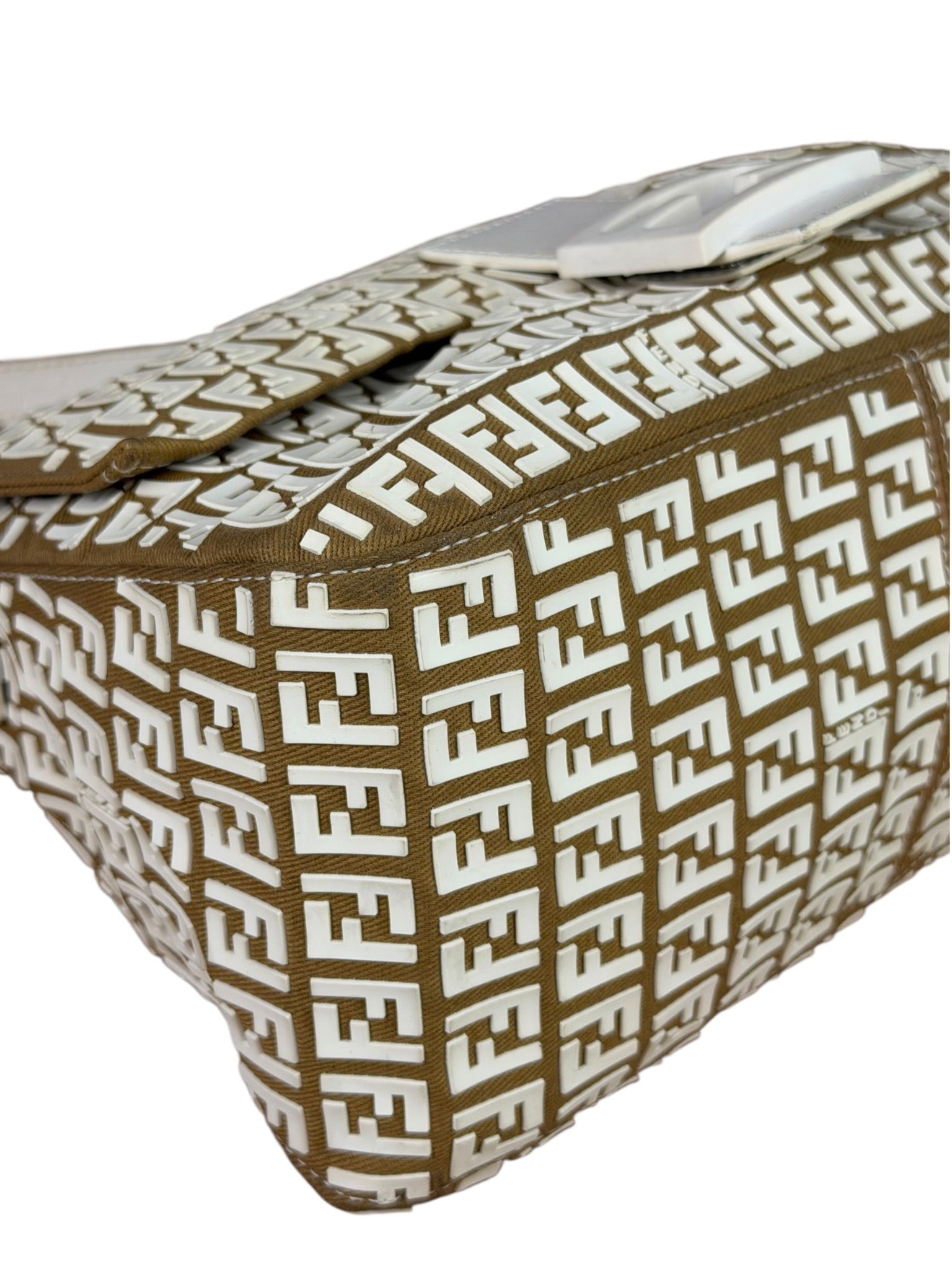 Fendi Vintage Beige Canvas Rubber FF Print Mamma Baguette