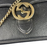 Gucci Black Leather G Interlocking Small Chain Shoulder Bag
