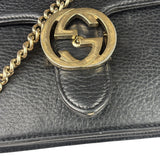 Gucci Black Leather G Interlocking Small Chain Shoulder Bag