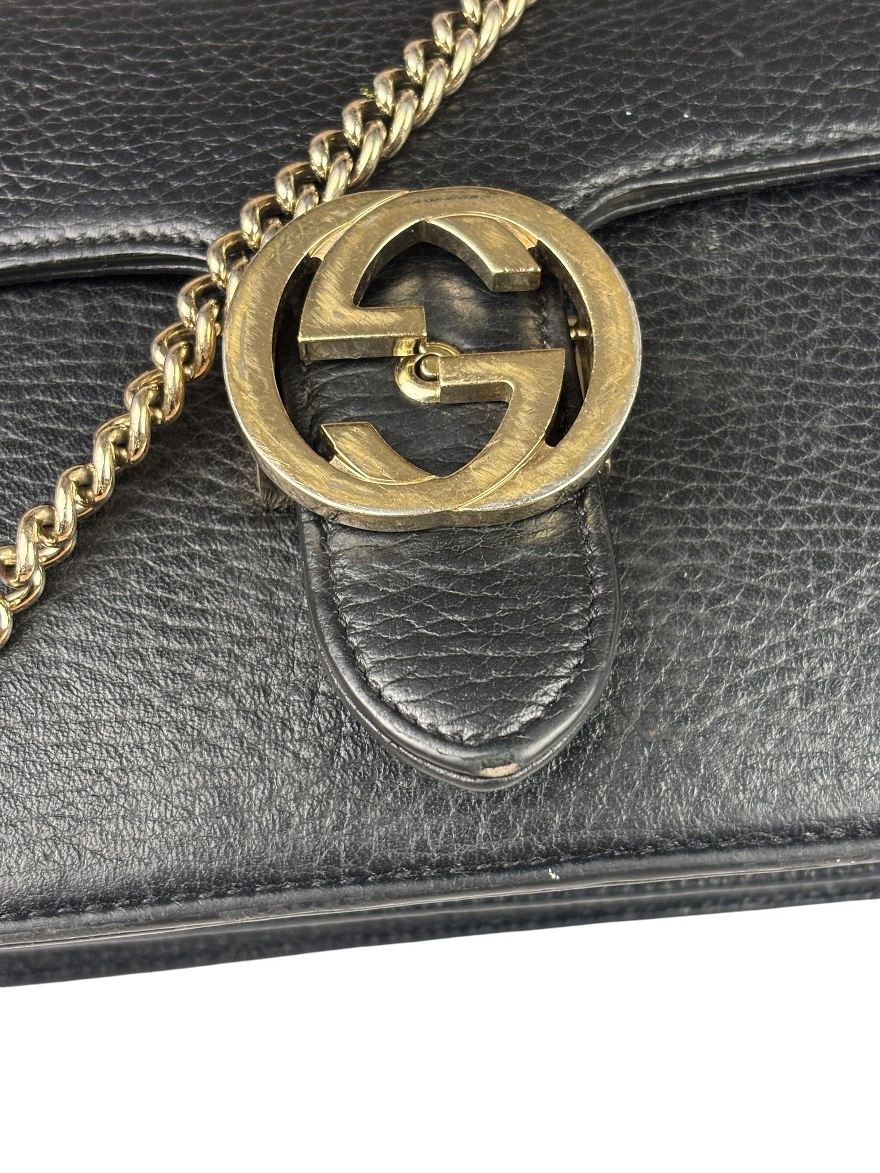 Gucci Black Leather G Interlocking Small Chain Shoulder Bag