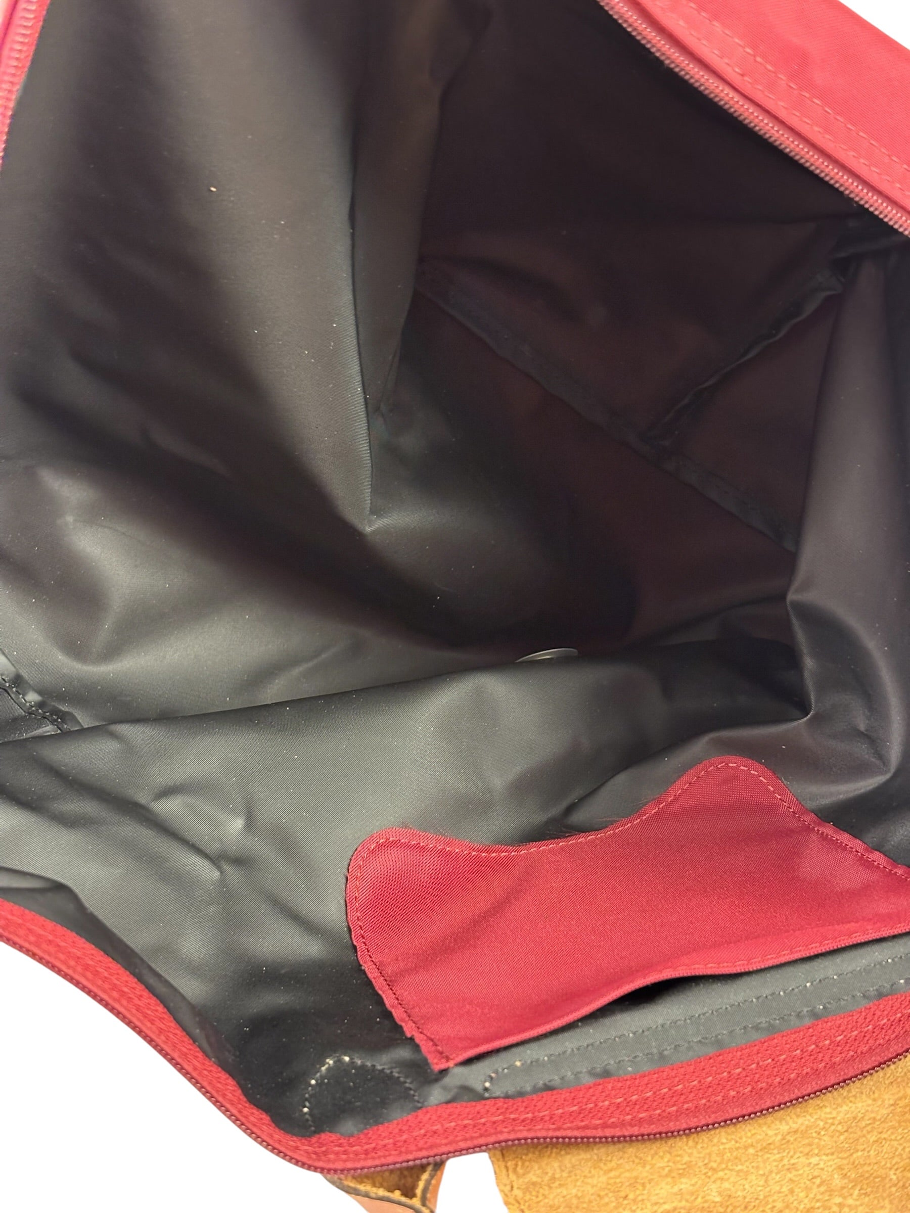 Longchamp Red Leather Trim Le Pliage Paris Eiffel Tower Tote Bag