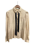 Chloe Beige Silk Polka Dot Velour Bow Blouse