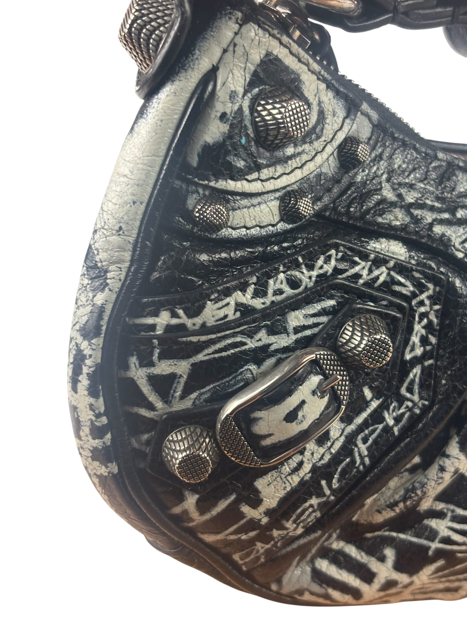 Balenciaga Black/White Leather Le Cagole Graffiti Shoulder Bag