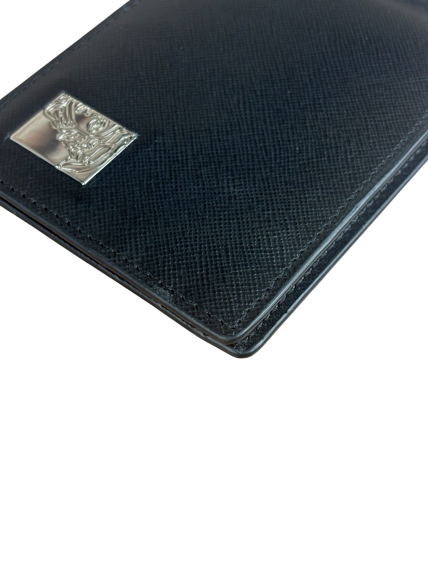 Versace Black Saffiano Leather Bifold Money Clip Wallet