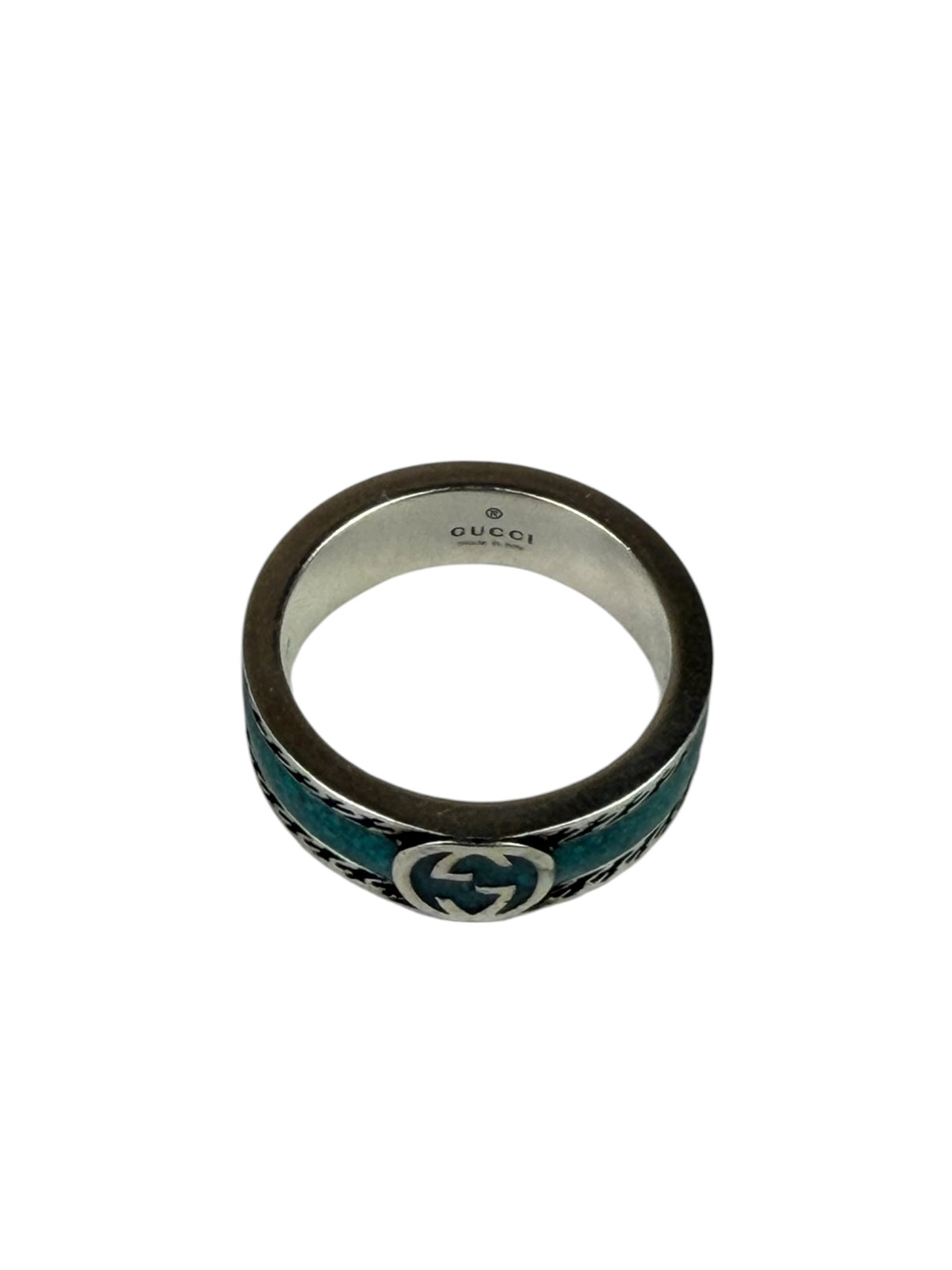 Gucci SS Silver & Turquoise Enamel Band Ring