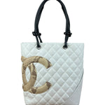 Chanel Vintage White Quilted CC Snake Cambon Ligne Tote 2004