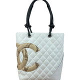 Chanel Vintage White Quilted CC Snake Cambon Ligne Tote 2004
