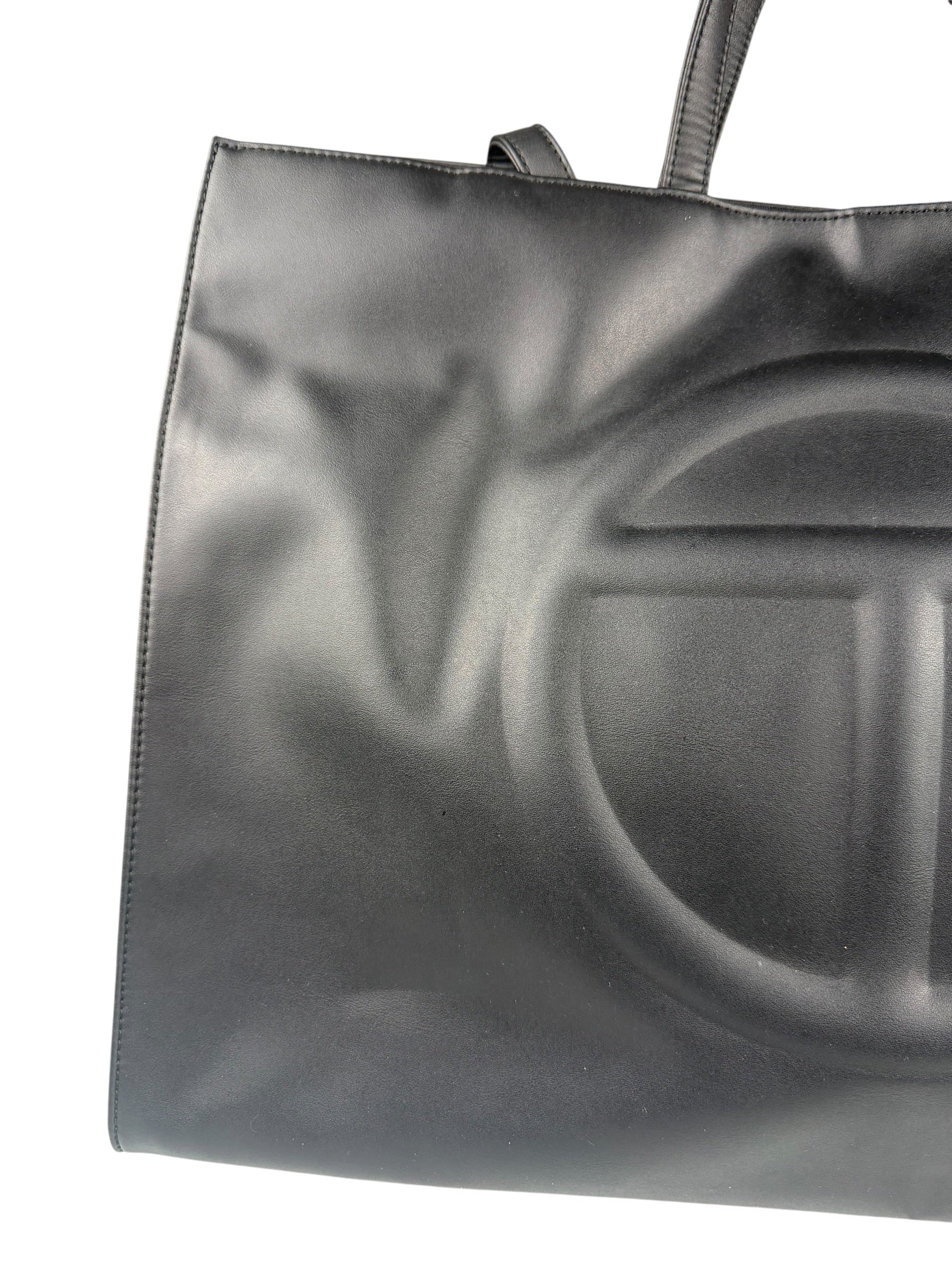 Telfar Black Leather Unisex Shopping Bag