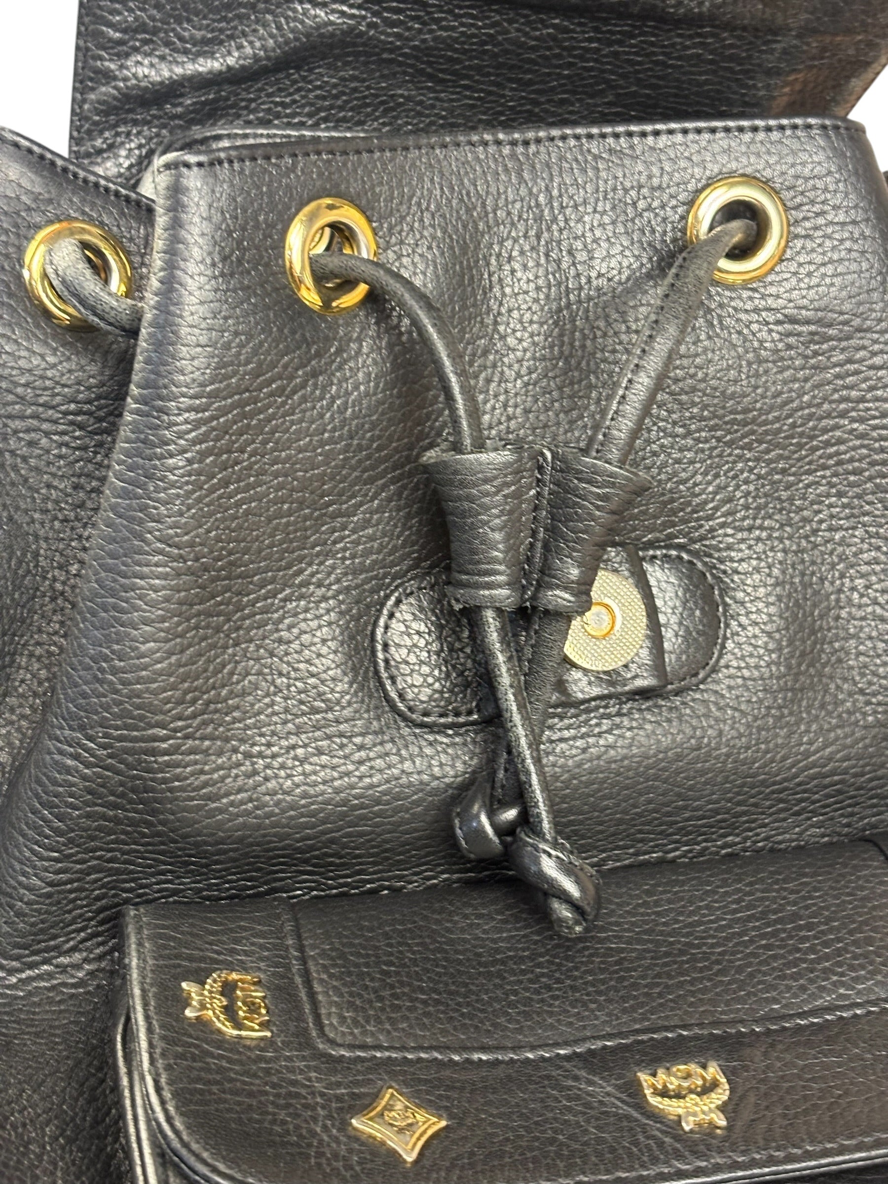 MCM Vintage Black Leather Studded Drawing Backpack