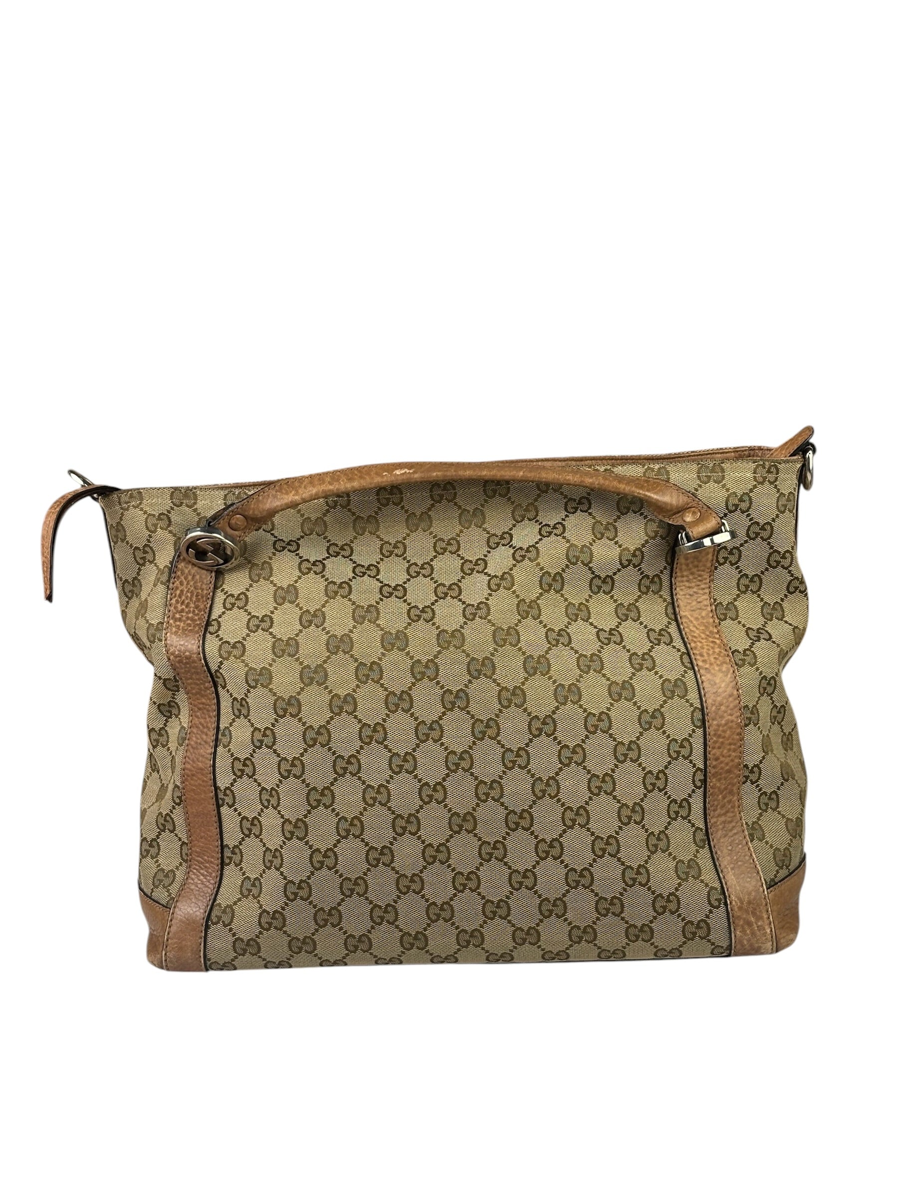 Gucci Beige/Brown Leather GG Satchel Two-Way Bag