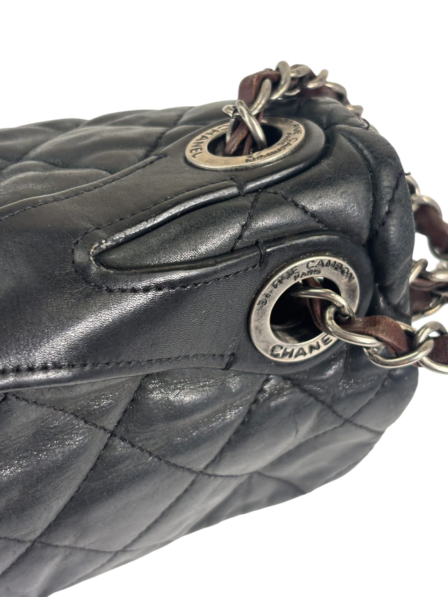 Chanel Black/Grey Quilted Calfskin Matelassè Iridescent Flap Bag 2009