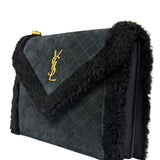 YSL Bicolor Quilted-Suede Shearling Gaby Shoulder Bag