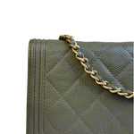 Chanel Olive Green Quilted Caviar Boy Flap Wallet On Chain 2017