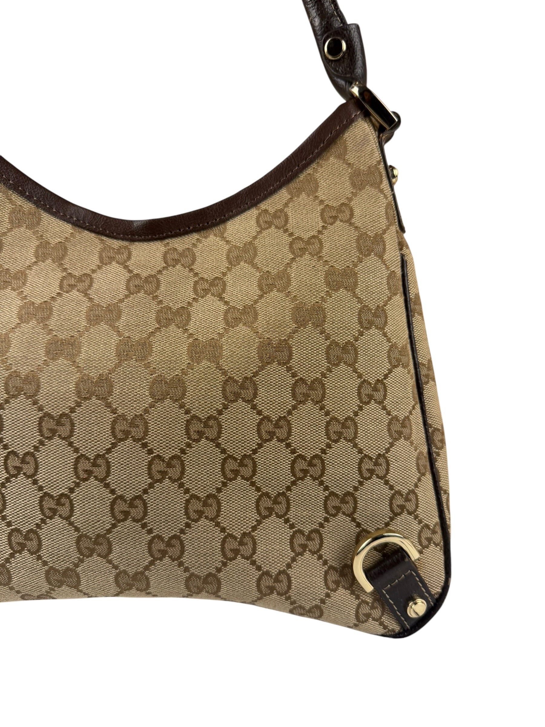 Gucci Brown Leather Trim Abbey D Ring Shoulder Bag