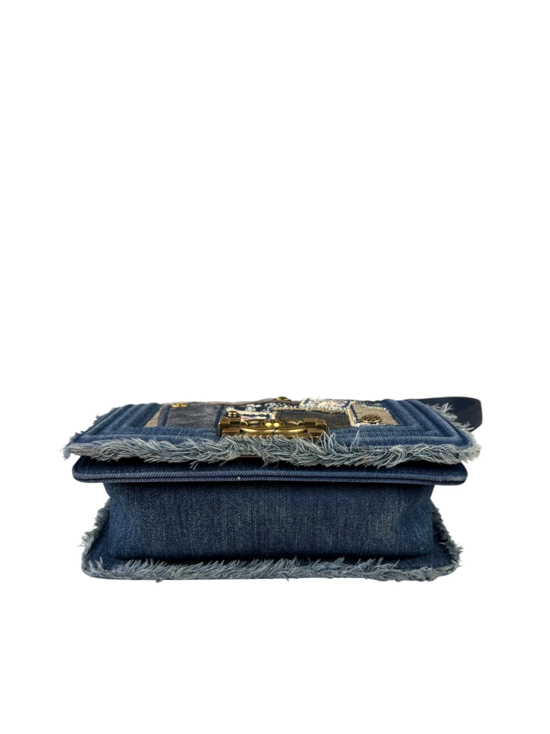 Chanel Blue Denim/Leather Trim Patchwork Boy Flap Bag 2014