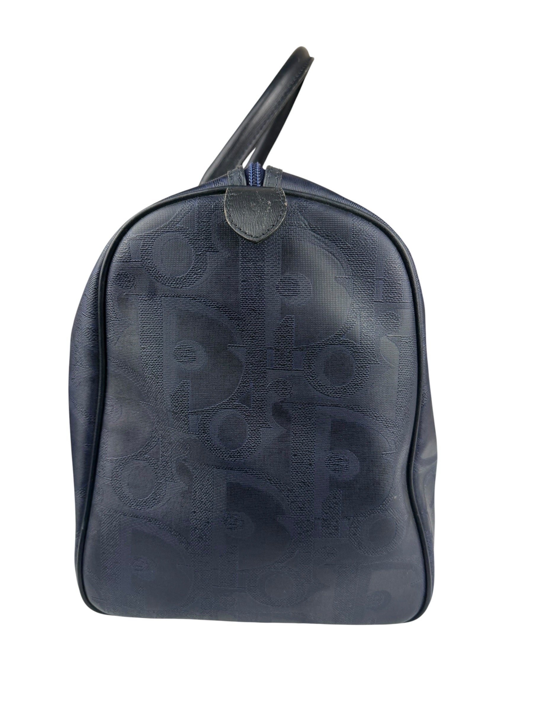Christian Dior Vintage Navy Coated Canvas Boston Bag