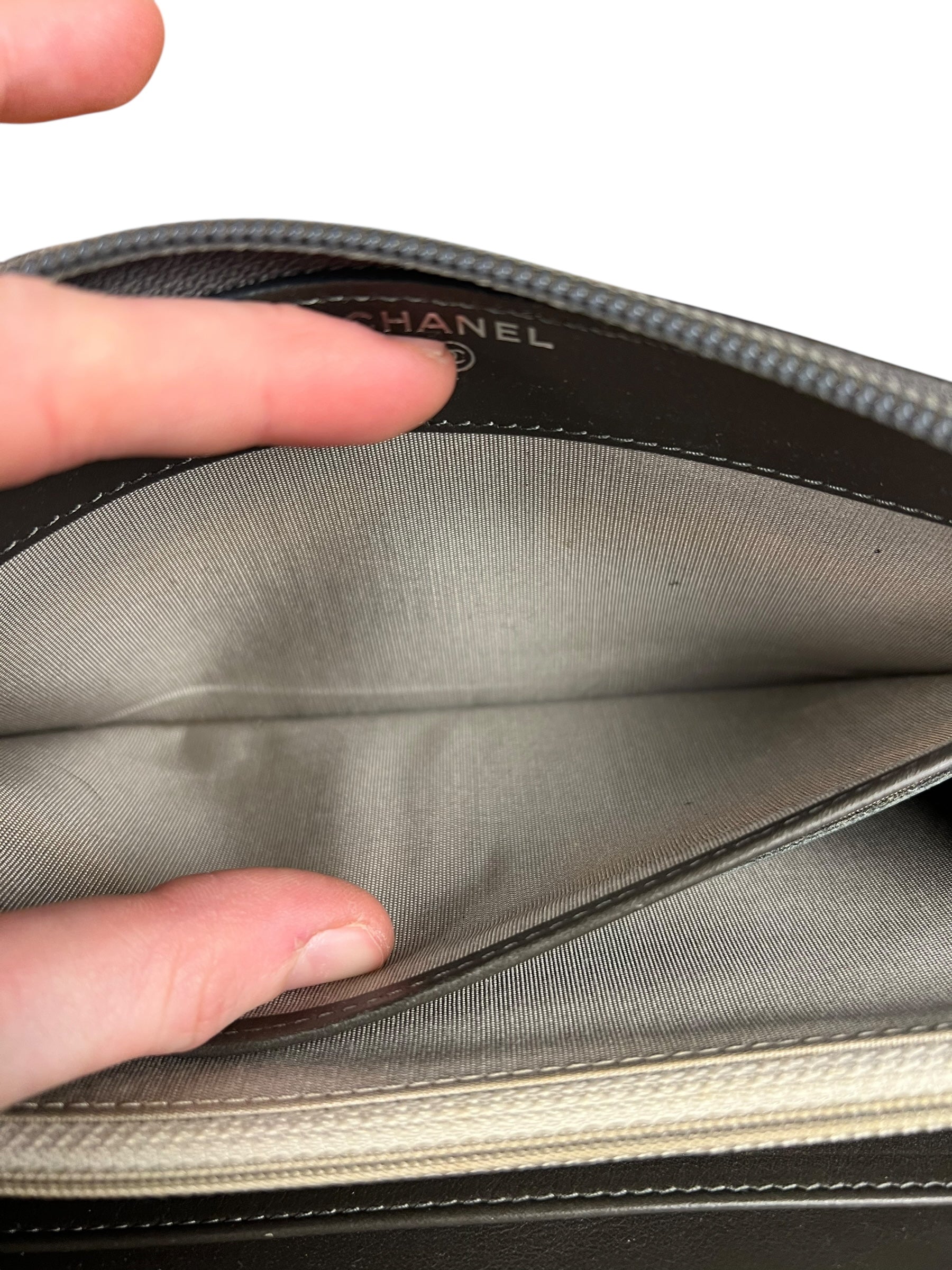 Chanel Caviar Leather Grey Zip Wallet