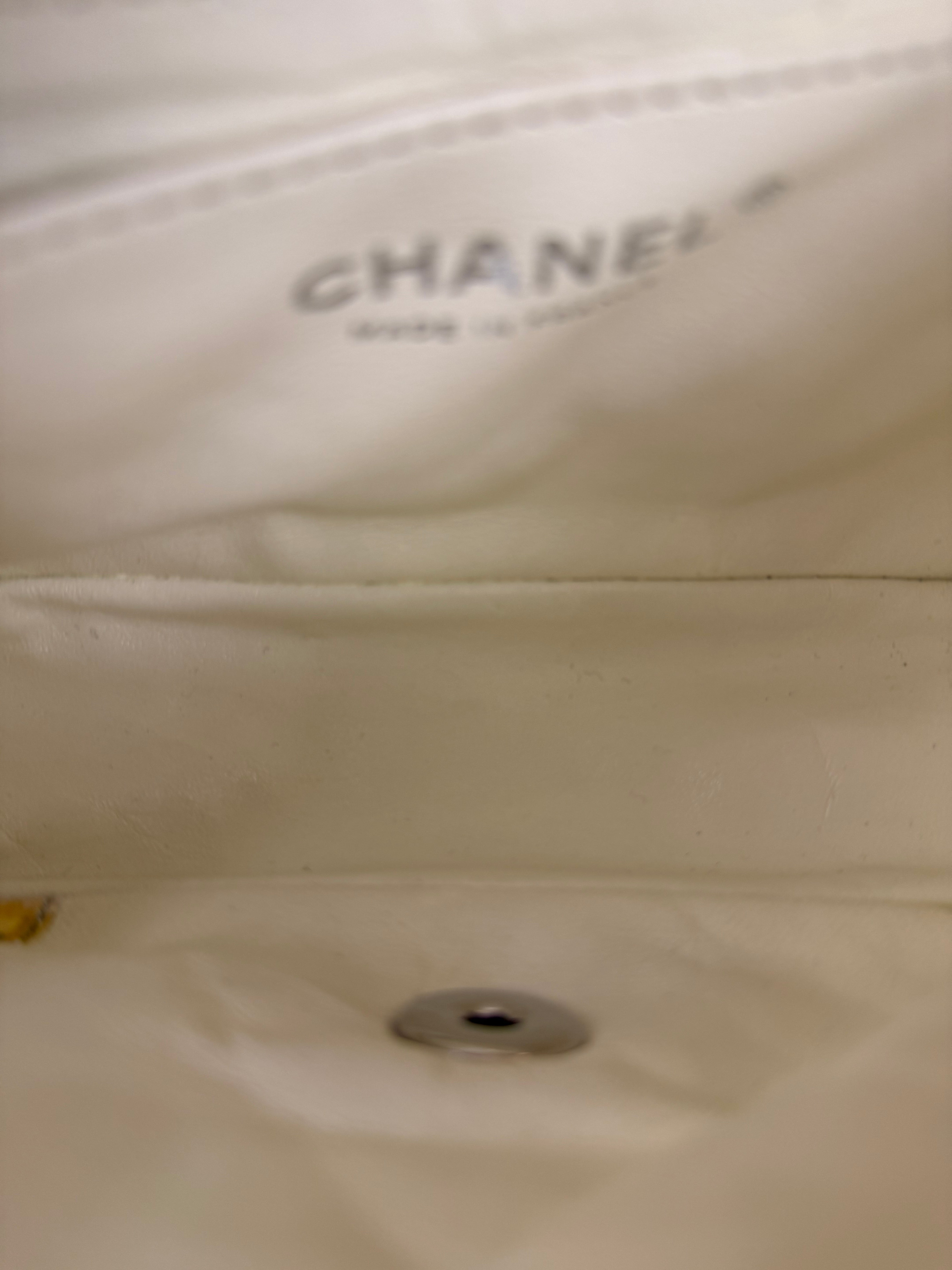Chanel White Leather/Canvas Pearl Crossbody Flap 2003