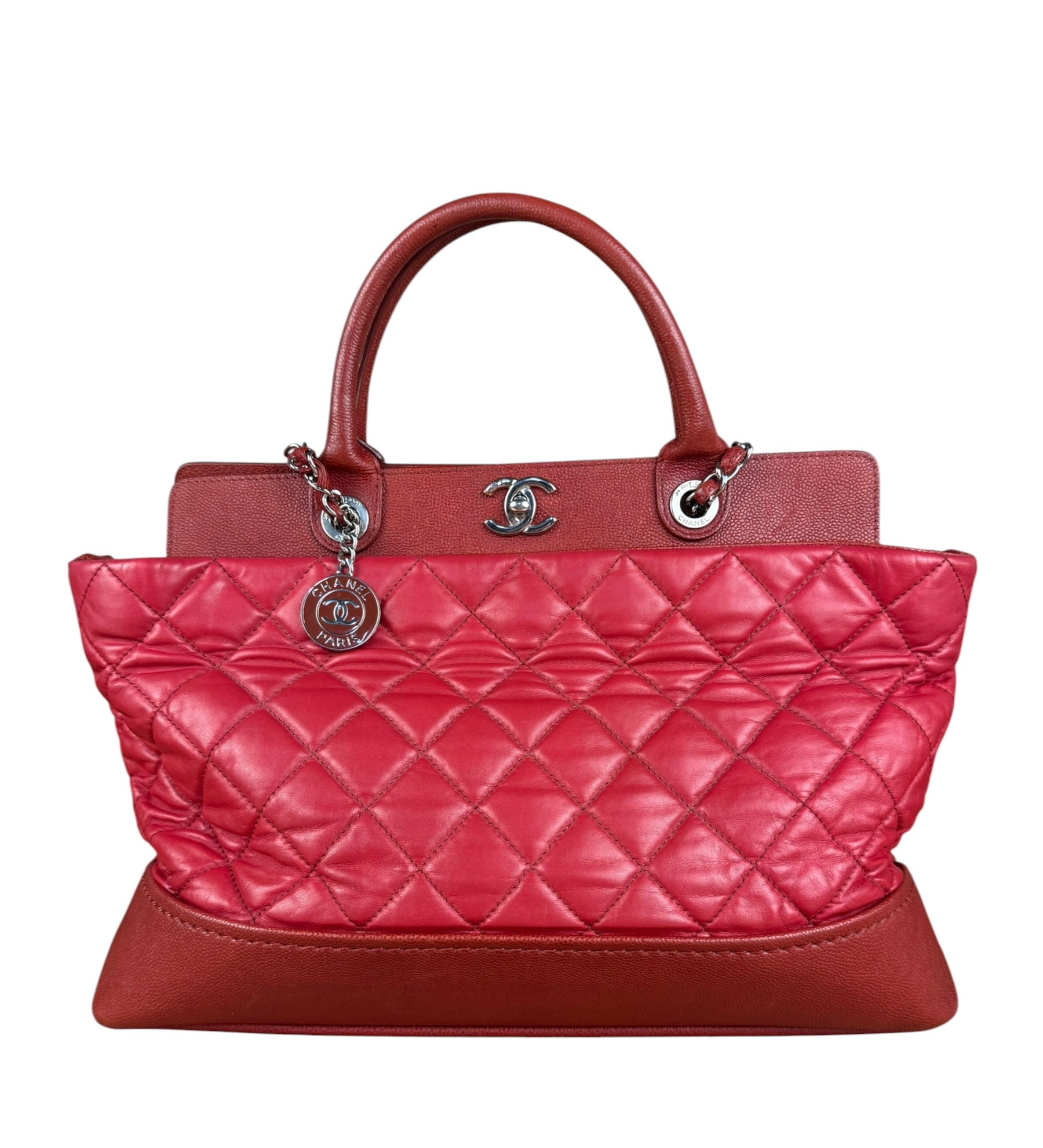 Chanel Red Quilted Caviar Be CC 2Way Tote Bag 2014