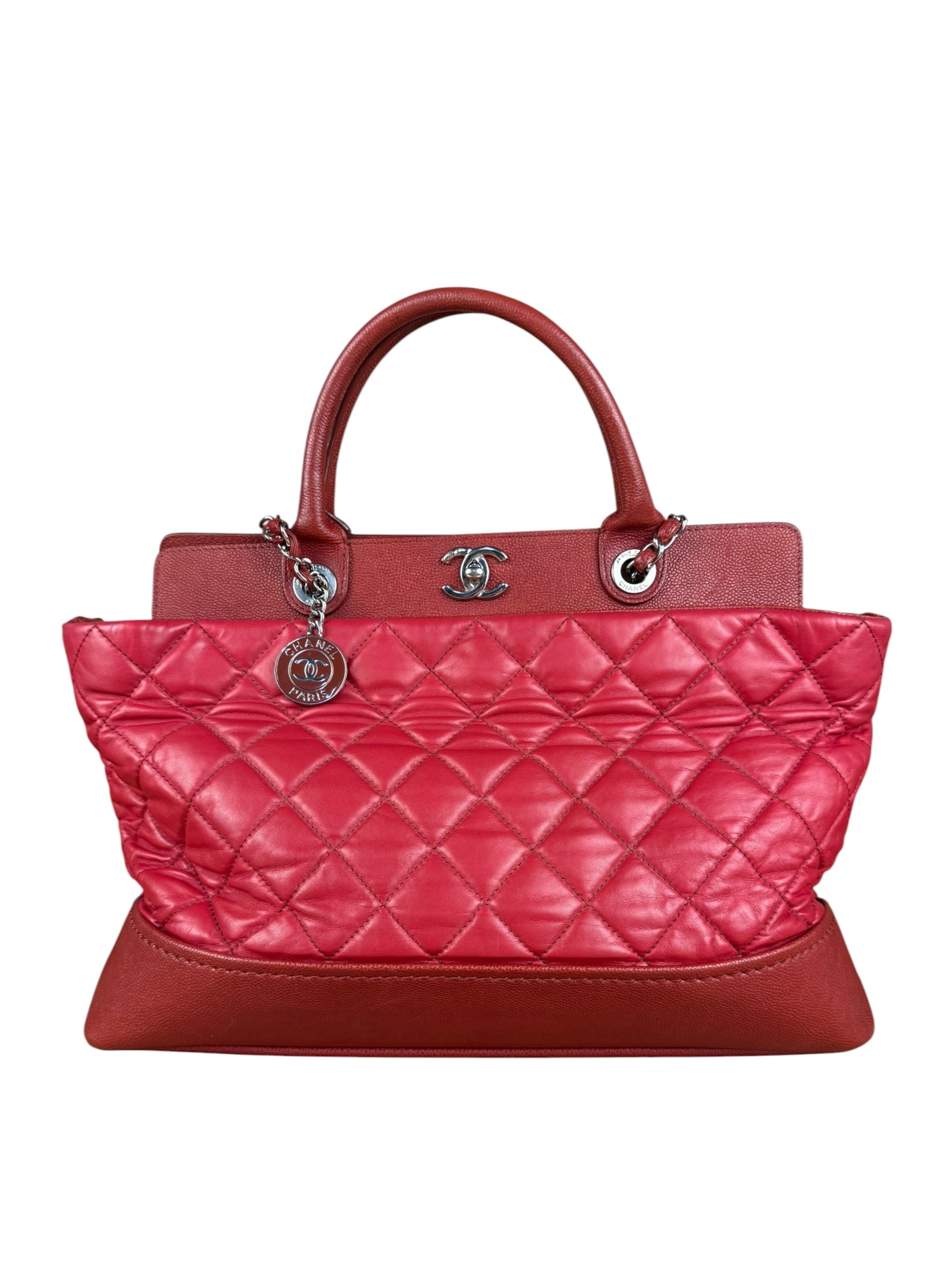 Chanel Red Quilted Caviar Be CC 2Way Tote Bag 2014