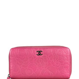 Chanel Pink Camellia Embossed Leather Zip-Around Wallet 2012