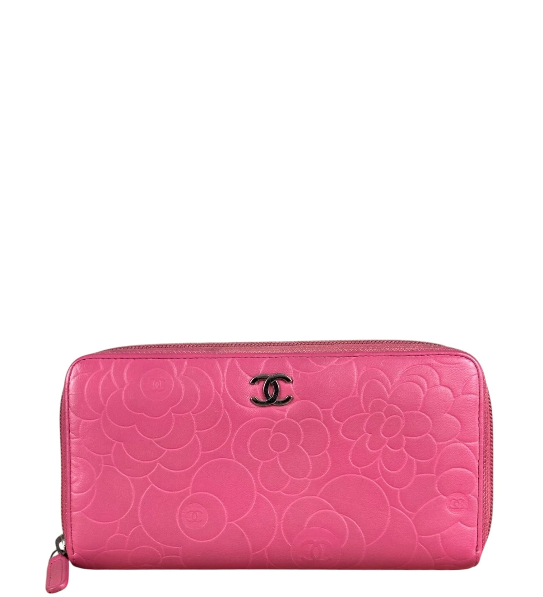 Chanel Pink Camellia Embossed Leather Zip-Around Wallet 2012