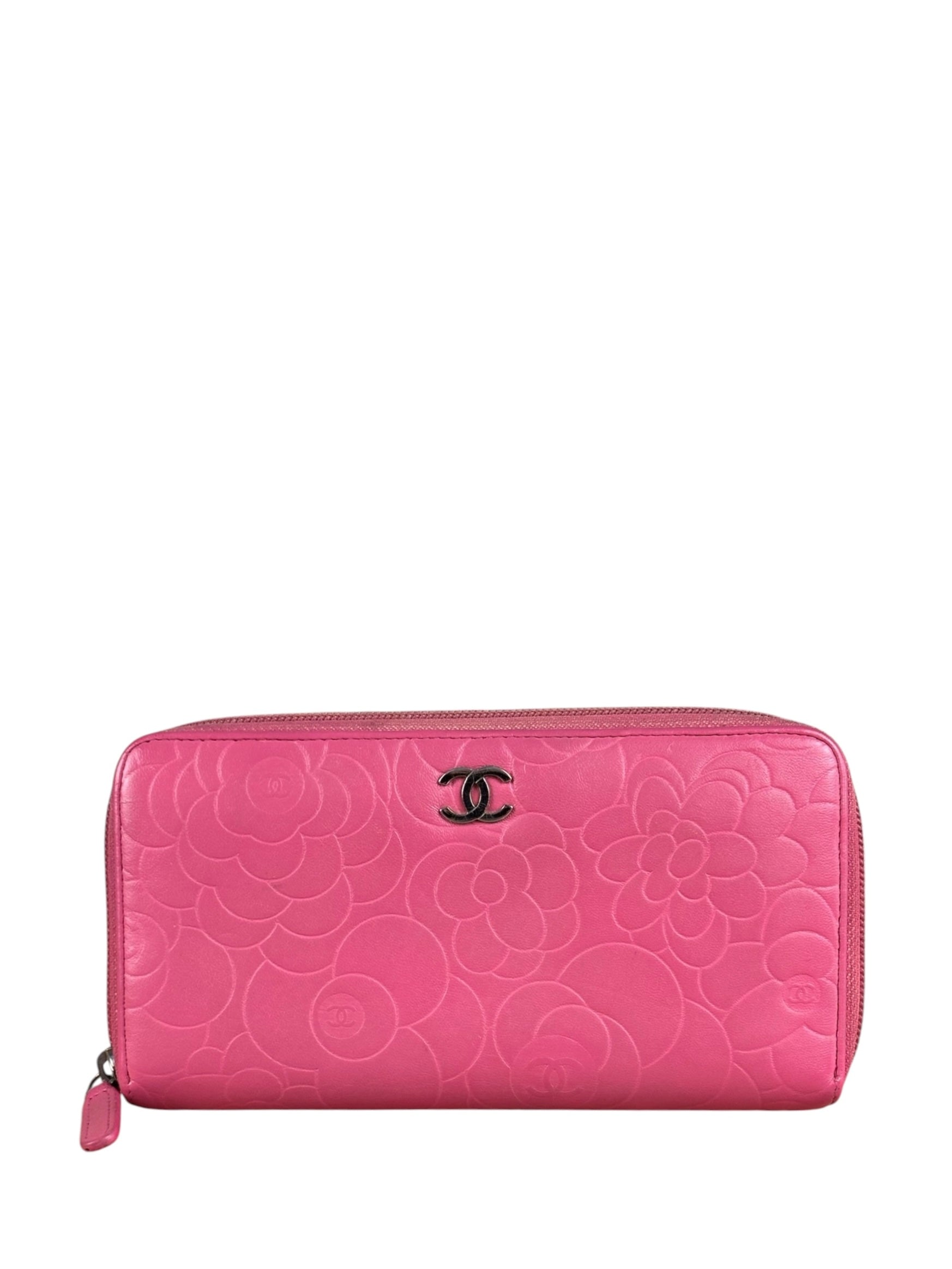 Chanel Pink Camellia Embossed Leather Zip-Around Wallet 2012