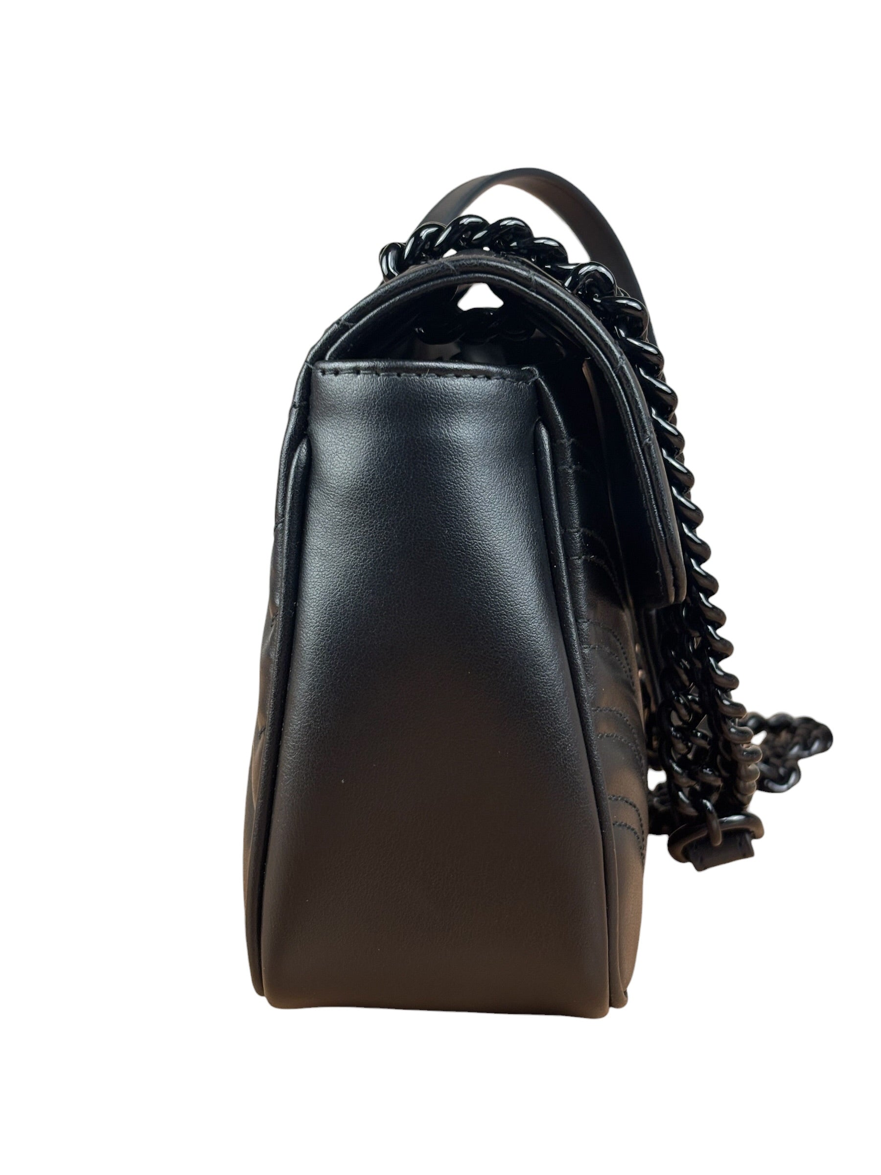 Gucci Black Leather GG Logo Marmont Noir Matelasse Shoulder Bag