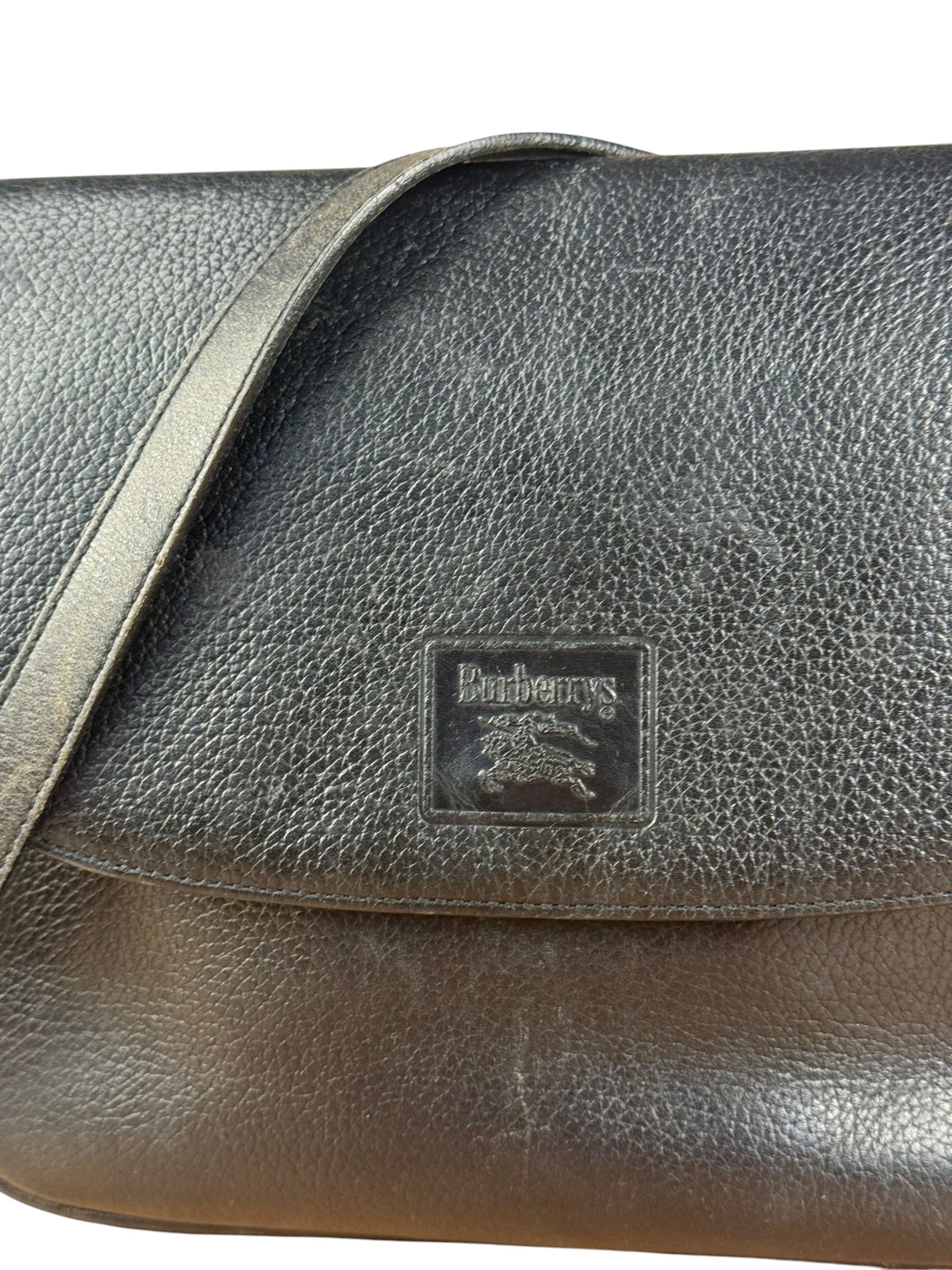 Burberry Vintage Black Pebbled Leather Crossbody Flap Bag