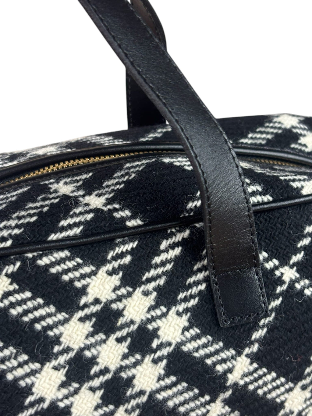 Burberry Black/White Leather Trim/Tweed Boston Bag