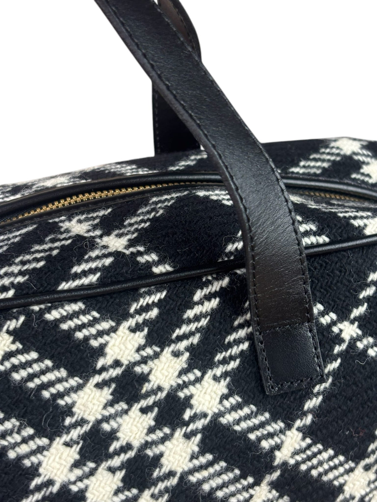 Burberry Black/White Leather Trim/Tweed Boston Bag