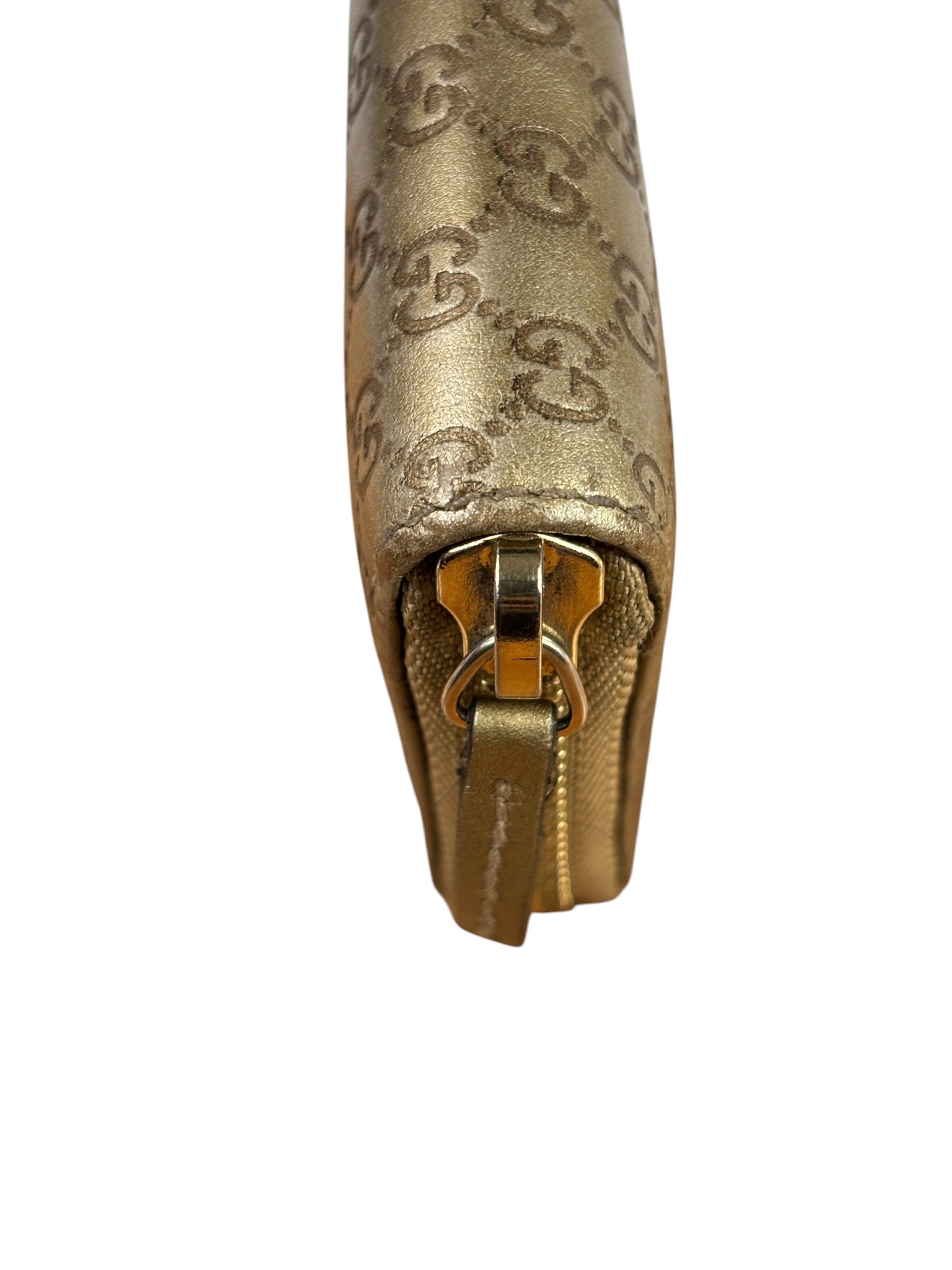 Gucci Metallic Gold Patent Leather GG Zippy Compressed Wallet