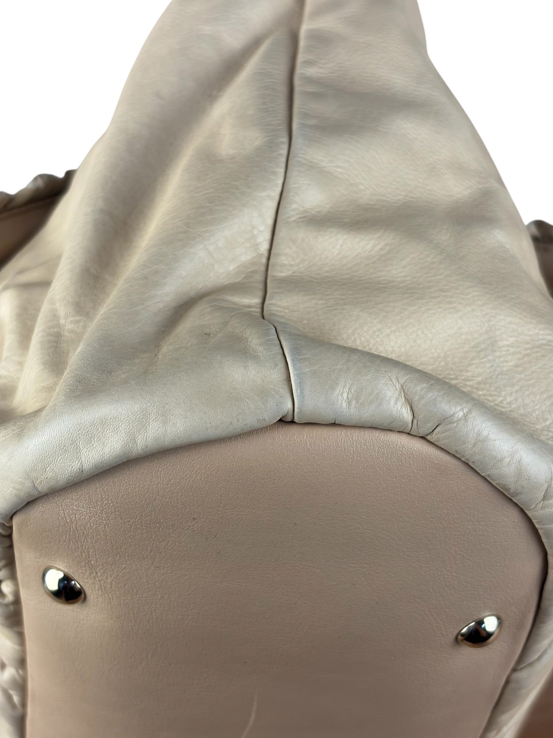 Gucci Vintage Beige Leather Ruched Handle Tote