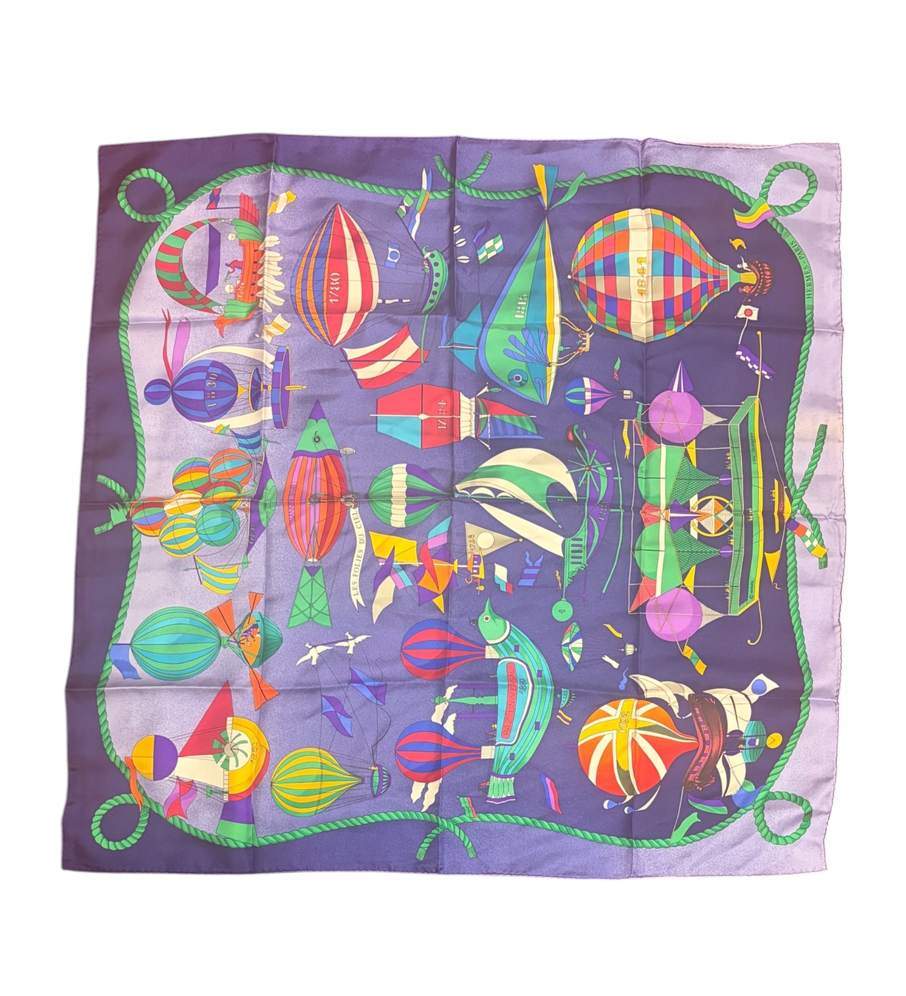 Hermes Blue Les Folies Du Ciel Silk Scarf