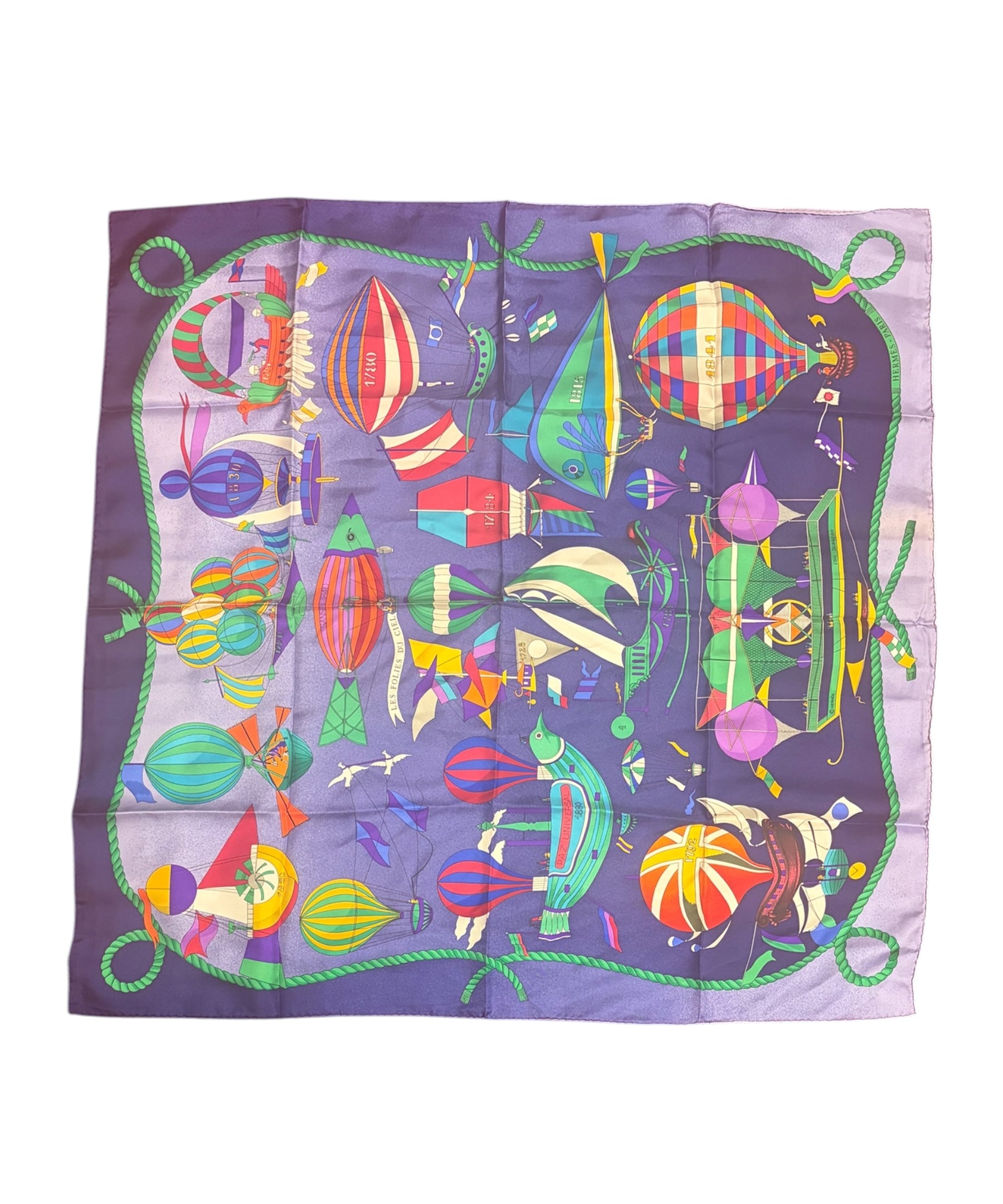 Hermes Blue Les Folies Du Ciel Silk Scarf
