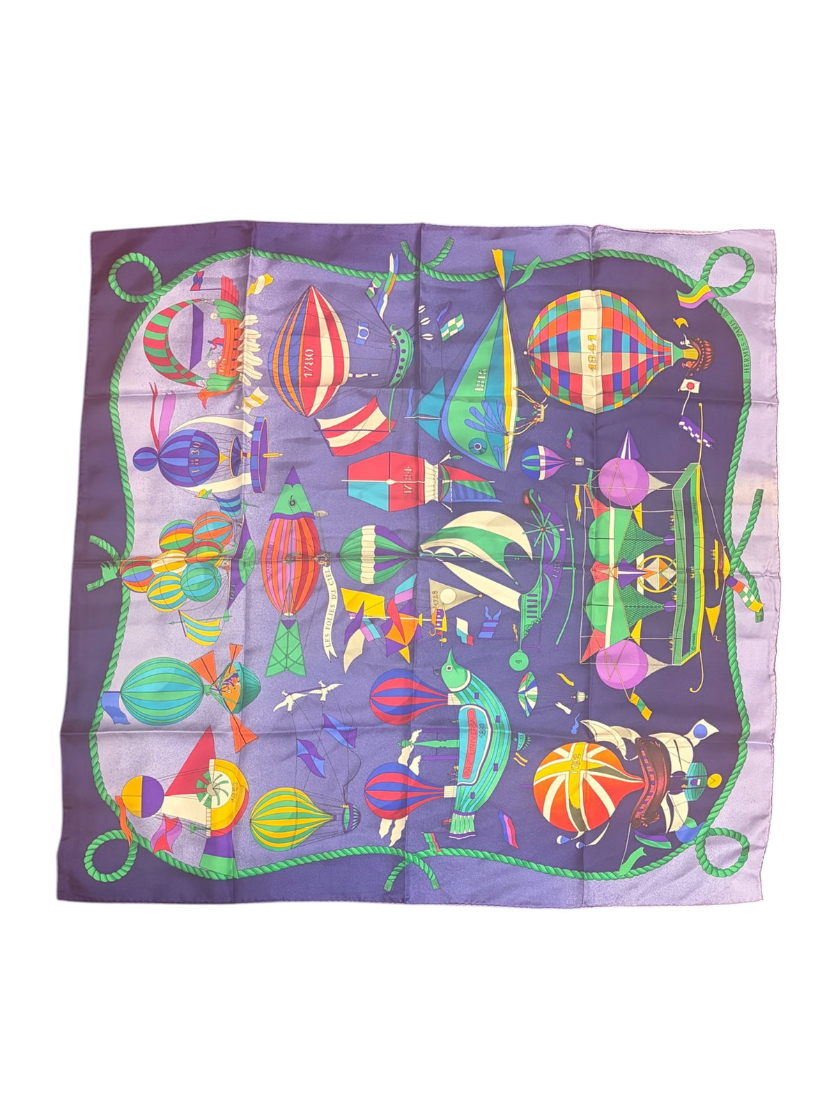 Hermes Blue Les Folies Du Ciel Silk Scarf