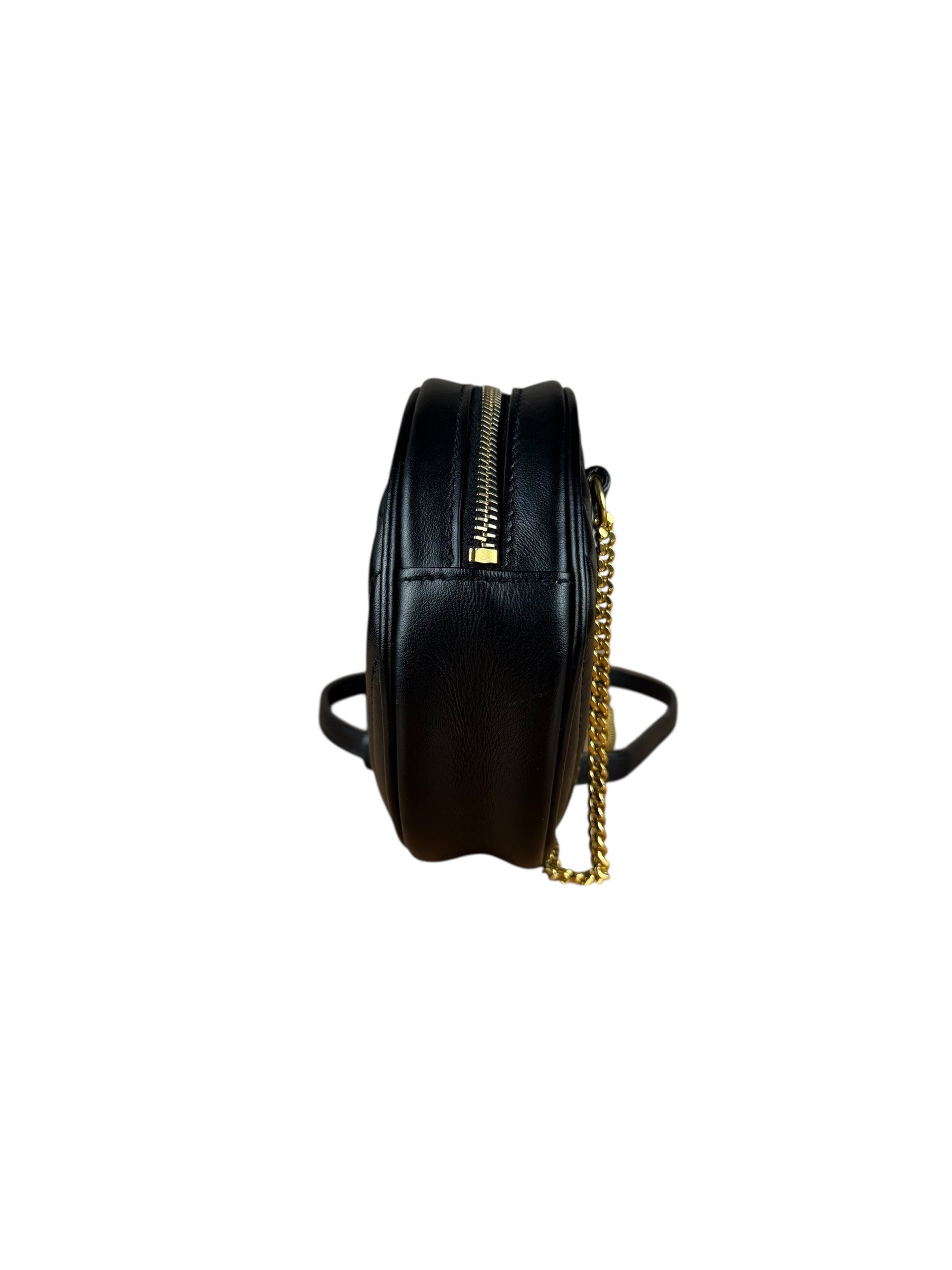 Saint Laurent Round Vinyle Quilted Shoulder Bag Black