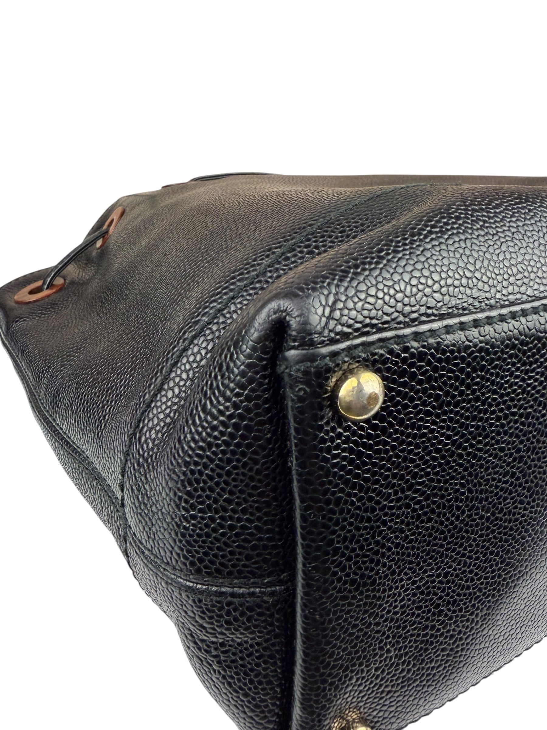 Chanel Black Caviar CC Drawstring Tote Bag 2002