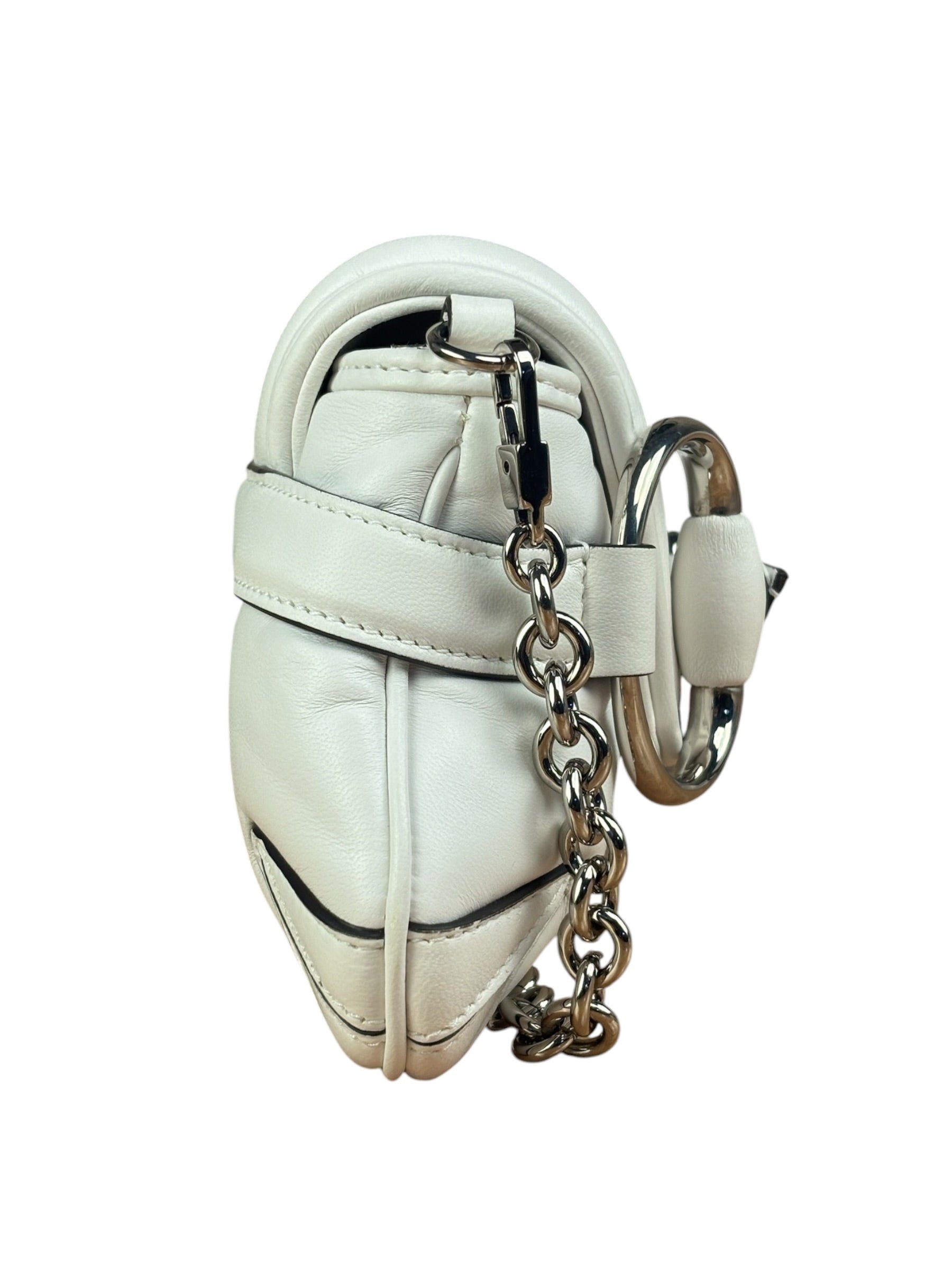 Gucci White Quilted Metelasse Leather Horsebit Chain Shoulder Bag