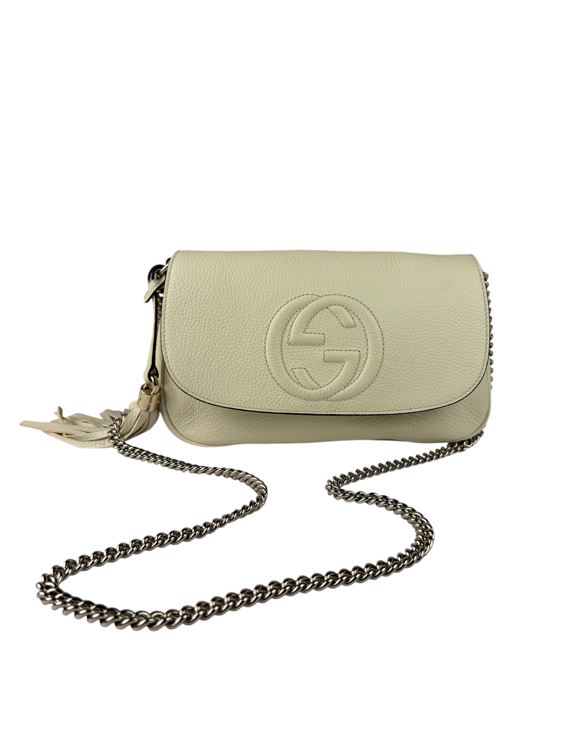 Gucci Soho Chain Flap Shoulder Bag White