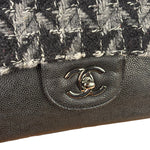 Chanel Black Tweed/Caviar Leather Houndstooth Double Flap Bag 2017