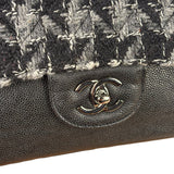 Chanel Black Tweed/Caviar Leather Houndstooth Double Flap Bag 2017