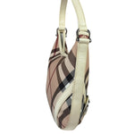 Burberry Beige Leather Trim Nova Check Hobo Bag