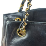 Chanel Vintage Black Leather Quilted Bottom Chain Tote Bag 1987