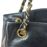 Chanel Vintage Black Leather Quilted Bottom Chain Tote Bag 1987