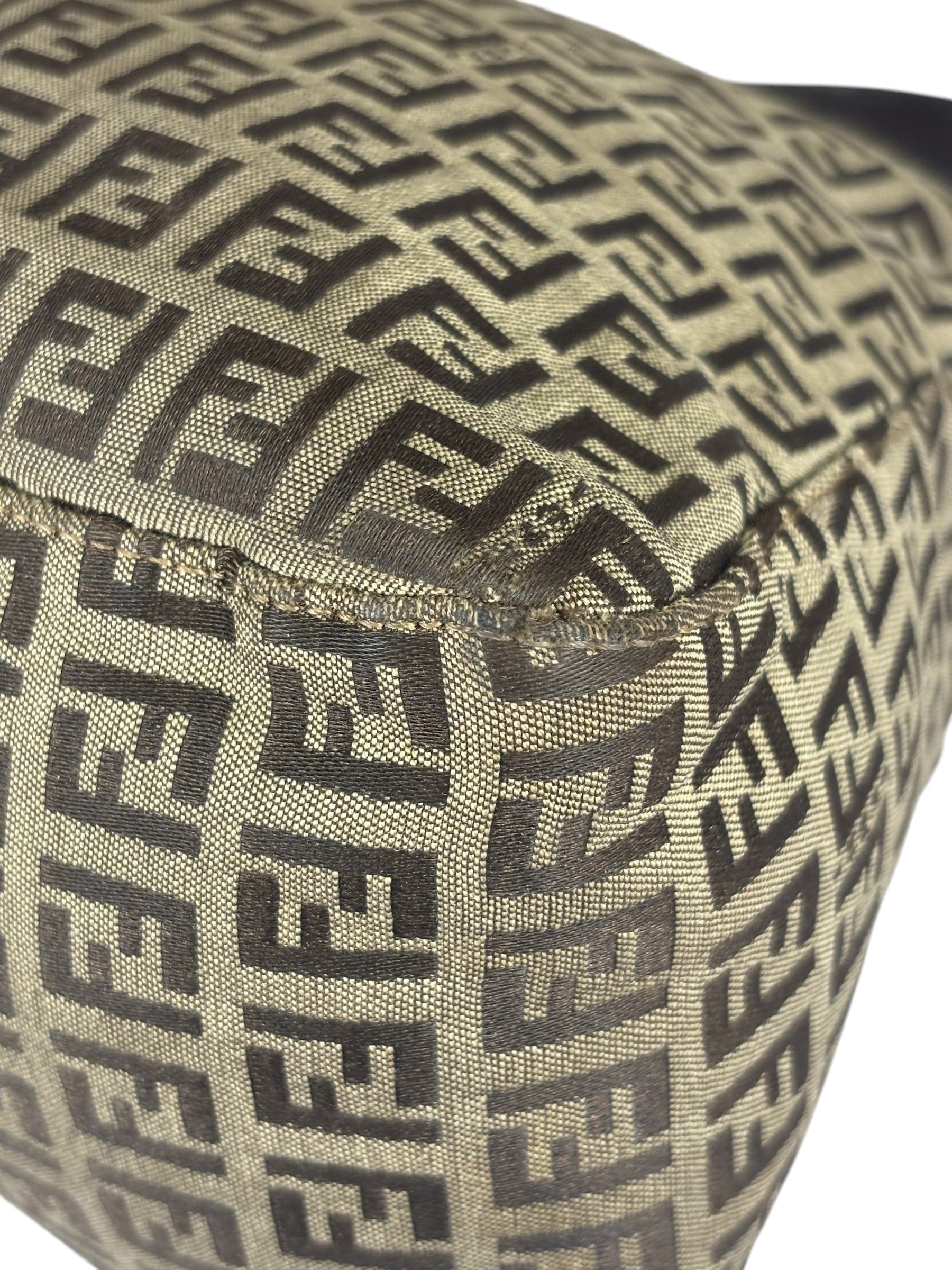 Fendi Brown Leather Trim Zucca Mamma Baguette